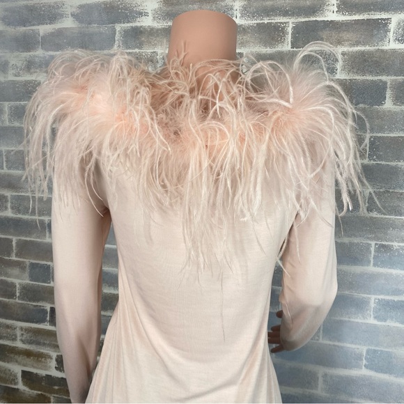 Boston Proper Ostrich Feather Trimmed Pale Pink Long Sleeve Pull Over Size M - Picture 8 of 13